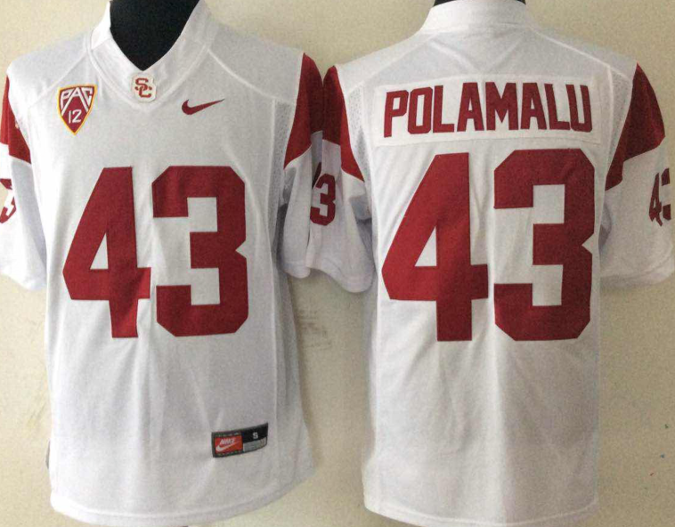 NCAA Men USC Trojans White #43 POLAMALU